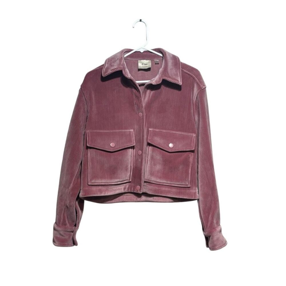 Elie Tahari Women's Pink Corduroy Cropped Jacket Size S/P Snap Front Utility